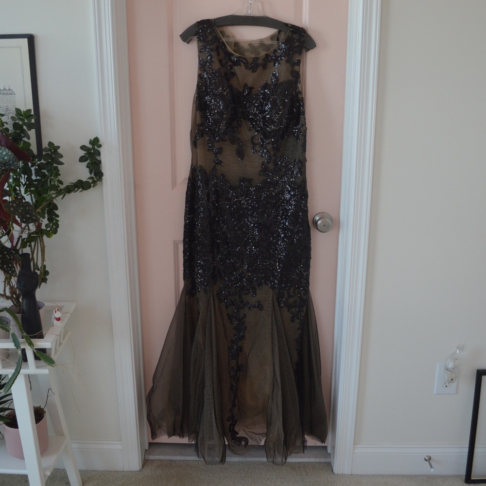 Black Beaded Mermaid Prom Dress